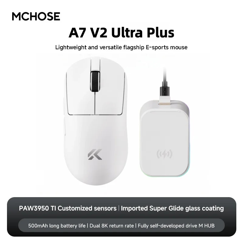 MCHOSE A7 V2 Lightweight Wireless Gaming Mouse Dual8000Hz Polling Rat...