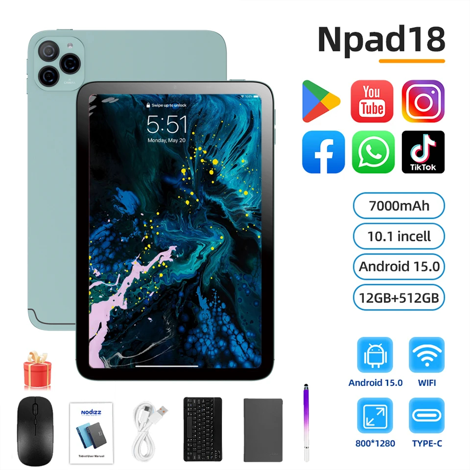 2019 New Upgraded Pad 10.1 Inch Android Tablets Octa Core 12GB RAM 51...