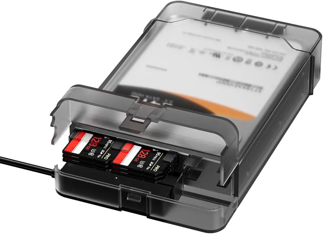 USB 3.0 SATA Enclosure for 2.5/3.5 Inch HDD SSD, Supports SD Card Sto...