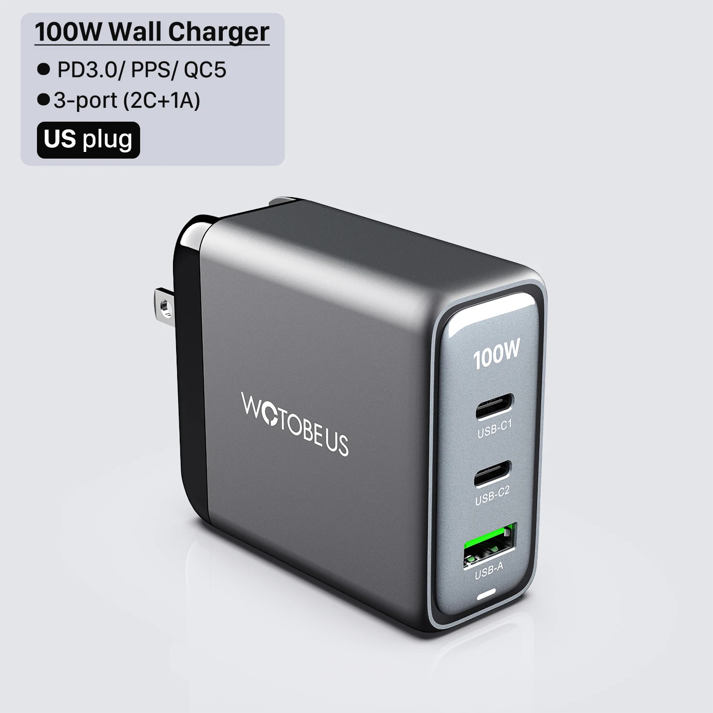 100W GaN USB-C Wall Charger,USB C PD100W PD65W 45W 20W For Laptop Mac...