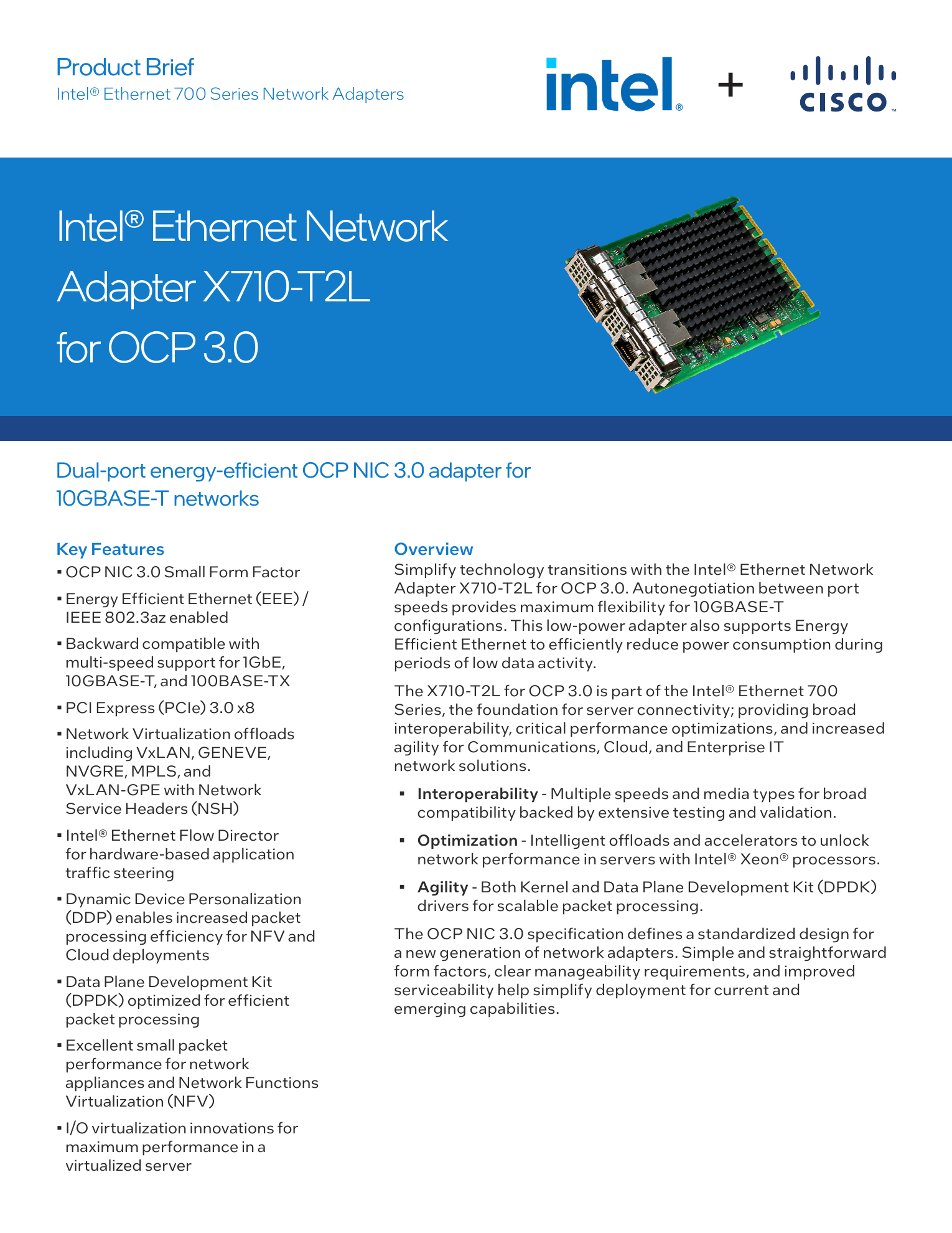 Intel Networking Card X710T2LOCPV3 Ethernet Network Adapter for OCP R...