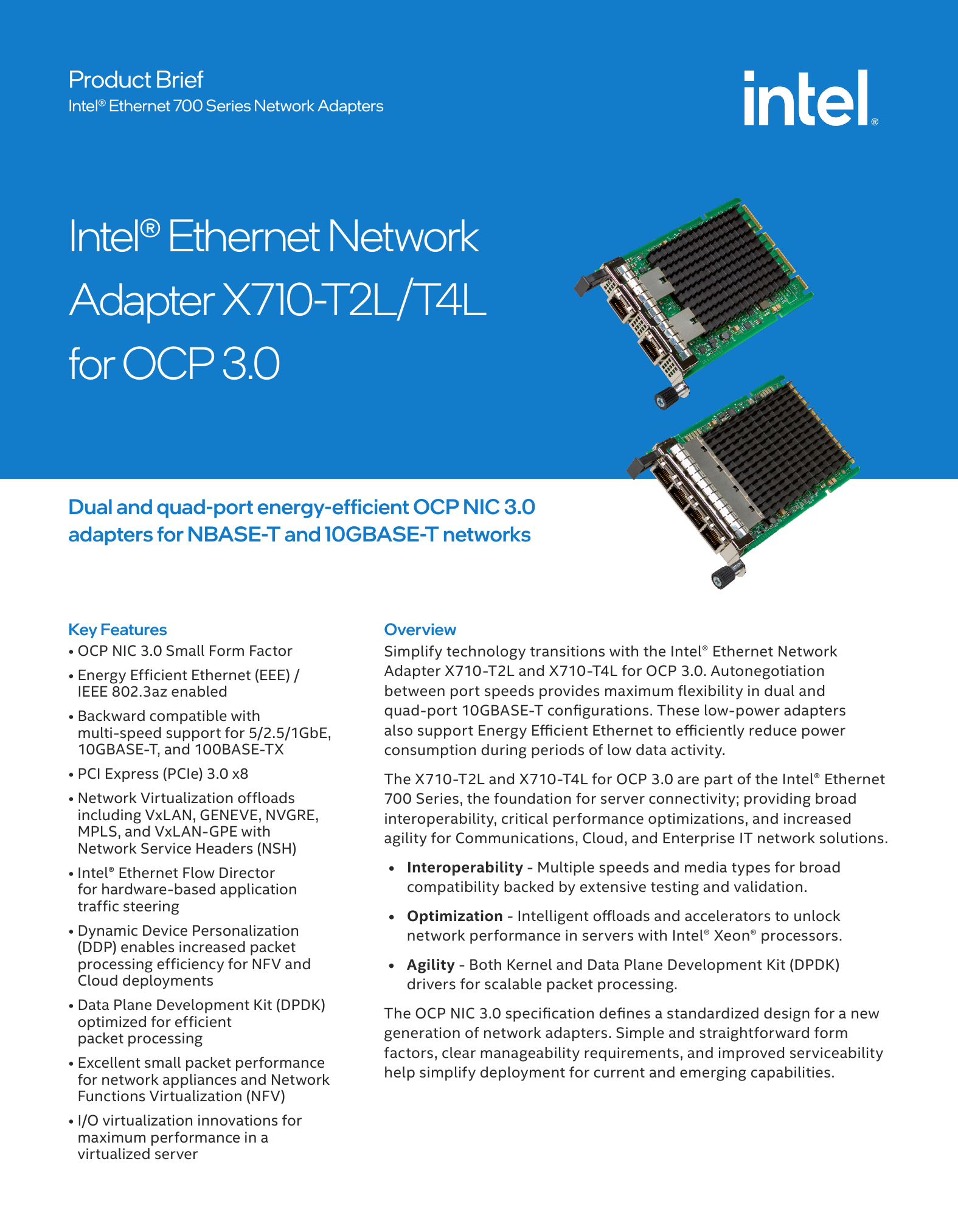 Intel Networking Card X710T4LOCPV3 Ethernet Network Adapter OCP 3.0 X...
