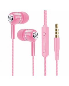 Computer Dual Jack Long Cord In-Ear Bass Headphones Pink