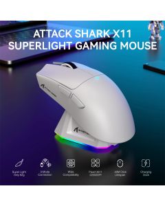 ATTACK SHARK X11 Lightweight Wireless Gaming Mouse with RGB Backlight Charging, Up to 22K DPI, PAW3311 Optical Sensor, HUYU Swit