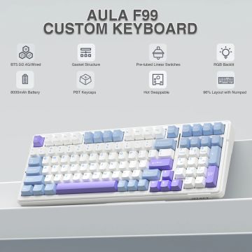 AULA F99 Wireless Mechanical Keyboard Tri-Mode Hot Swappable Custom Keyboard Gasket Structure for PC/Tablet/Xbox/PS4/PS5
