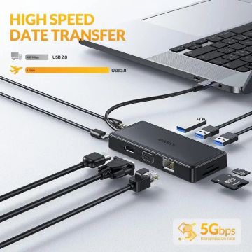 iDsonix USB-C Hub Multi Adapter 10 in 1 Docking Station 5Gbps 4K/30Hz HDMI VGA USB 3.0 SD TF 3.5mm Audio Jack Ethernet Hub