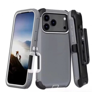 Case with Belt Clip for Apple iPhone 17 Pro Max (Gray White)