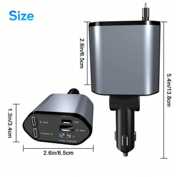 W&O 120W 4-In-1 Retractable Super Fast Car Charger