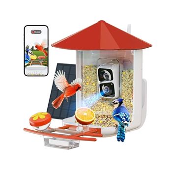 PerchMe Camera SF-BF-VC01 Smart Bird Feeder with AI Camera and Solar Panel Vermillion Retail