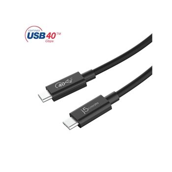 j5create Cable JUC28L08 USB-C 100W 40Gbps 2.6ft Power Cable Black Retail