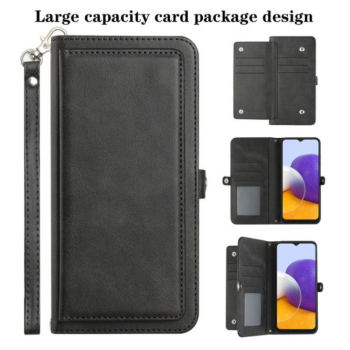 Case with Card Holder Slots and Wrist Strap for Motorola Moto G Play 2023 / Moto G Power 2022 / Moto G Pure (Black)