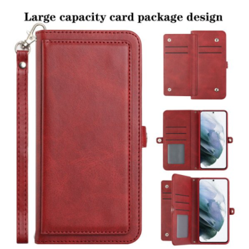 Case with Card Holder Slots and Wrist Strap for Motorola Moto G Play 2023 / Moto G Power 2022 / Moto G Pure (Red)