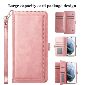 Case with Card Holder Slots and Wrist Strap for Motorola Moto G Play 2023 / Moto G Power 2022 / Moto G Pure (Rose Gold)