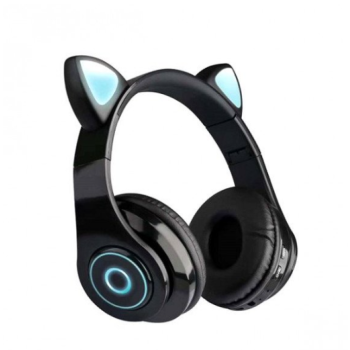 Bluetooth Wireless Cute Cat LED Foldable Headphone Headset for Universal Cell Phones, Laptop, Tablet, and More (Black)