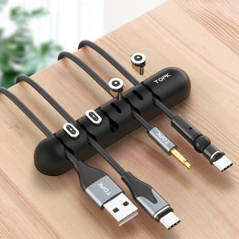 TOPK Cable Organizer & Magnetic Plug Box Silicone USB Cable Winder Flexible Cable Management Clips for Mouse Earphone Holder 3 holes