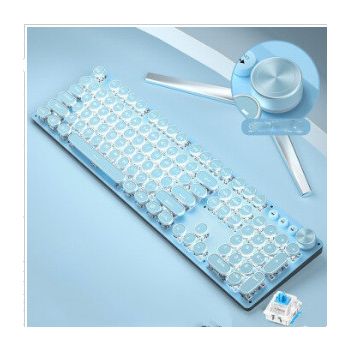 Mechanical Keyboard Wired Mouse Set Usb Interface Rechargeable Blue Retro Punk Version - Sky blue white lightgreen ax