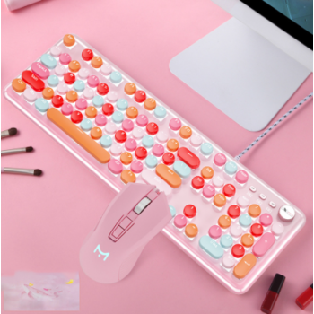 Macaron Wired Mechanical Keyboard And Green Axis Mouse Set - Style K