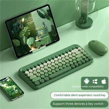 Three Mode Bluetooth Keyboard And Mouse Set Wireless Brain Laptop Girls Office Tablet - 8 Style