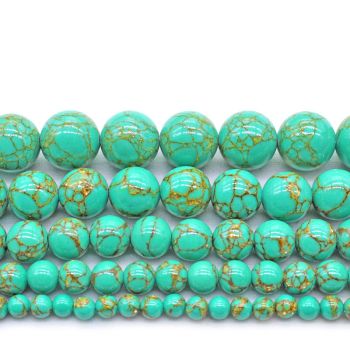 Natural Gold Wire Green Turquoise Diy Handmade Round Bead Accessories - Green-12mm
