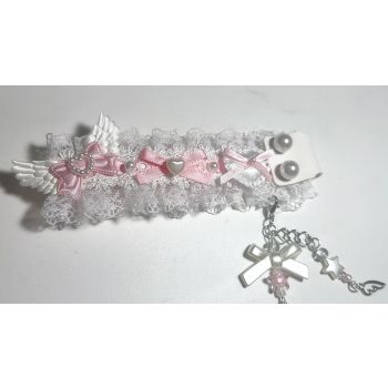 Lace Black And Pink Keyboard Ribbon Charm - Pink