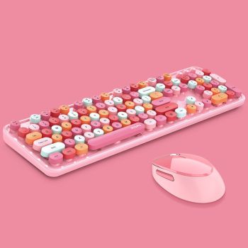 Wireless Keyboard And Mouse Set For Girls Office Typing - Pink