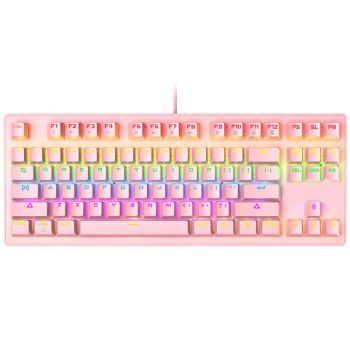 Green Axis Mechanical Keyboard 87 Keys Can Be Plugged - Pink green shaft-USB