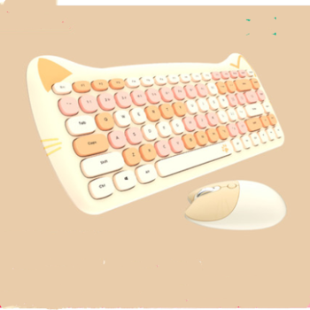 Gezzer Cute Girl Wireless Keyboard Mouse Set Macaron Jelly Slim Mute Portable Office - Yellow