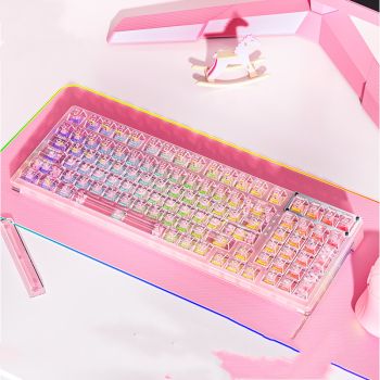 Wireless Bluetooth Mechanical Keyboard Tri-mode Game Hot-swappable - Pink Transparent-Icicle Shaft-USB