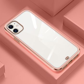 Straight Edge Transparent Soft Case Plating Protective Sleeve - Pink-Iphone14plus