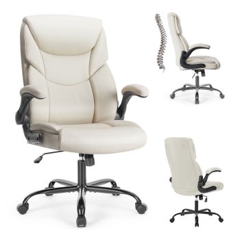 PU Leather Office Chair - CreamFlipup Armrest