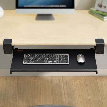 Keyboard Tray Under Desk, Pull Out Keyboard/Mouse Tray Under Desk With Sturdy No-drill C Clamp Mount, Large 26.8 X 11 Inch Slide-out Computer Drawer For Typing In Home, Office Work