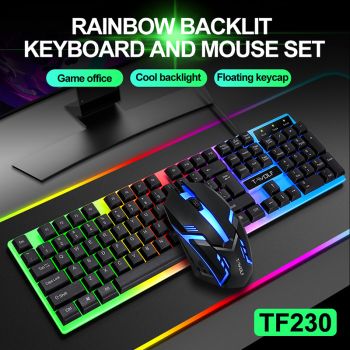 Wired Rainbow Backlit USB Interface Game Keyboard Ergonomic Game  - Black