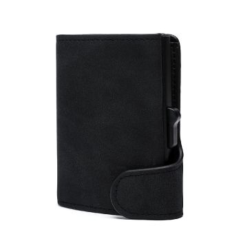 Crazy Horse Leather Aluminum Card Case Wallet - Black