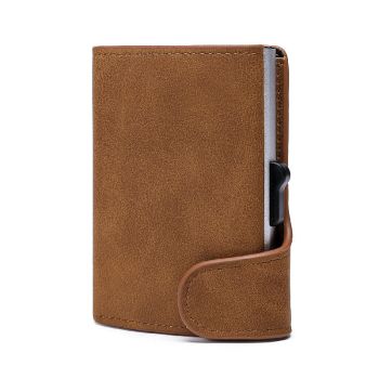 Crazy Horse Leather Aluminum Card Case Wallet - Brown