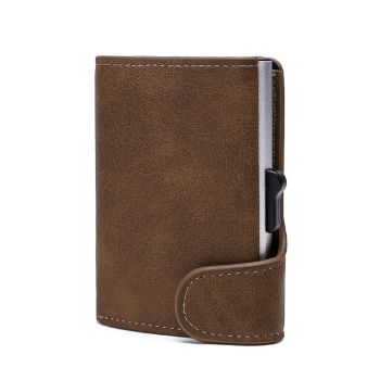 Crazy Horse Leather Aluminum Card Case Wallet - Coffee