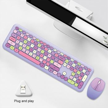 Wireless Silent Keyboard and Mouse Set Round - Purple