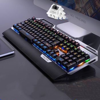 Silver Carving K100 Metal Real Mechanical Keyboard Luminous Game Black Axis Wired USB - Black-Black shaft