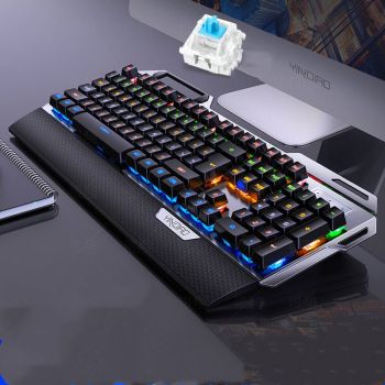 Silver Carving K100 Metal Real Mechanical Keyboard Luminous Game Black Axis Wired USB - Black-Green axis