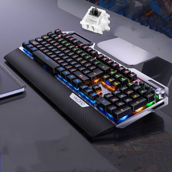 Silver Carving K100 Metal Real Mechanical Keyboard Luminous Game Black Axis Wired USB - Black Knob upgrade version-Black shaft