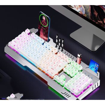 Mechanical Hand Keyboard, Mouse And Earphone Three Piece Suit Wired Computer Notebook Chicken Eating Game - 2style-Three piece set