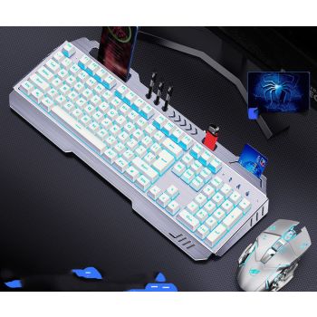 Mechanical Hand Keyboard, Mouse And Earphone Three Piece Suit Wired Computer Notebook Chicken Eating Game - 8style-Three piece set