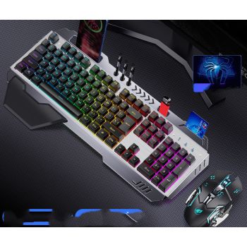 Mechanical Hand Keyboard, Mouse And Earphone Three Piece Suit Wired Computer Notebook Chicken Eating Game - 12style-Three piece set