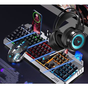 Mechanical Hand Keyboard, Mouse And Earphone Three Piece Suit Wired Computer Notebook Chicken Eating Game - 16Style-Three piece set