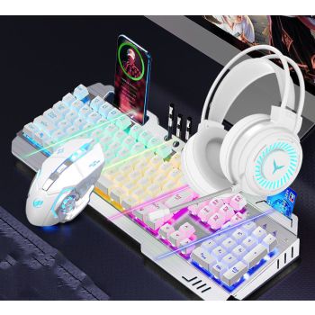 Mechanical Hand Keyboard, Mouse And Earphone Three Piece Suit Wired Computer Notebook Chicken Eating Game - 17Style-Three piece set
