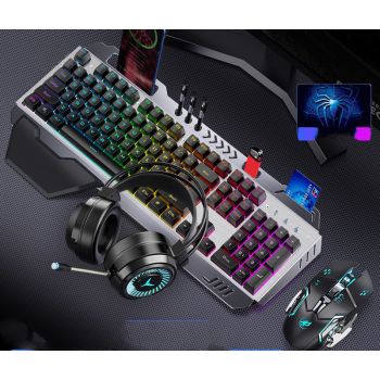Mechanical Hand Keyboard, Mouse And Earphone Three Piece Suit Wired Computer Notebook Chicken Eating Game - 18Style-Three piece set