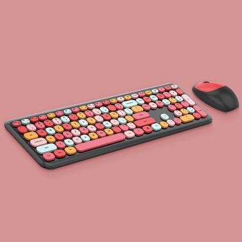 Wireless Office Punk Keyboard And Mouse Set - Red