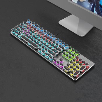 Steampunk Mechanical Keyboard And Mouse Set Retro 87-key Wired Laptop Desktop Office - E