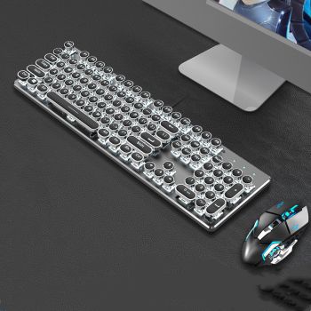 Steampunk Mechanical Keyboard And Mouse Set Retro 87-key Wired Laptop Desktop Office - X