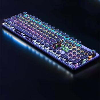 Retro Punk Electroplated Knob Luminous Mechanical Keyboard - Black