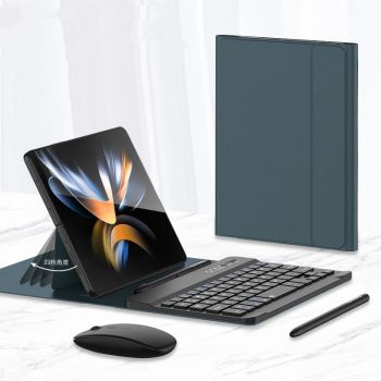 Wireless Keyboard Folding Leather Case Folding Mobile Phone Creative Holder Bluetooth Mouse - Green-Samsung Fold